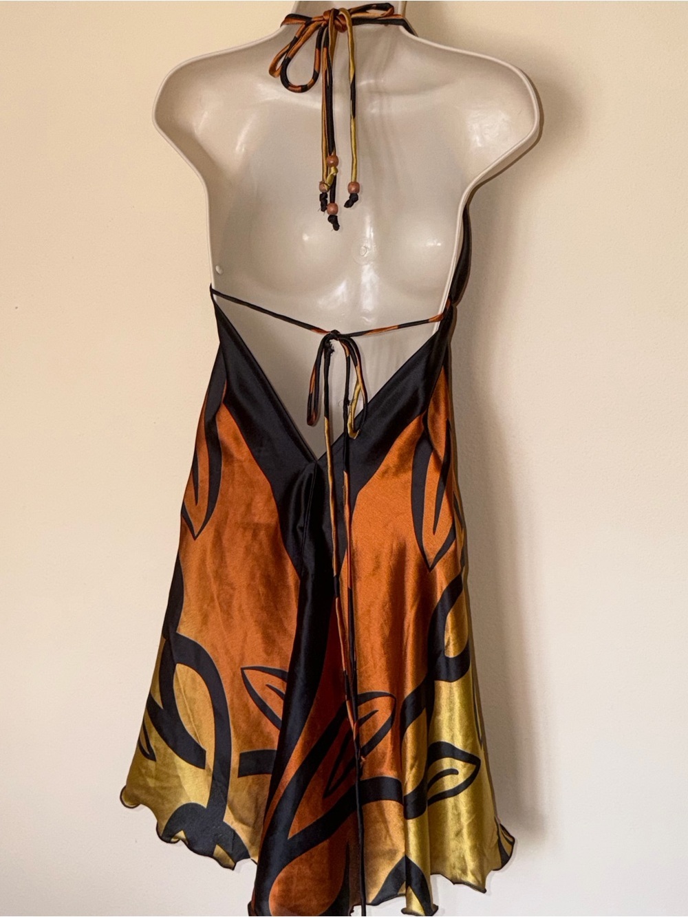 Y2K Black & Burnt Orange Satin Halter Dress - Picture 16 of 16